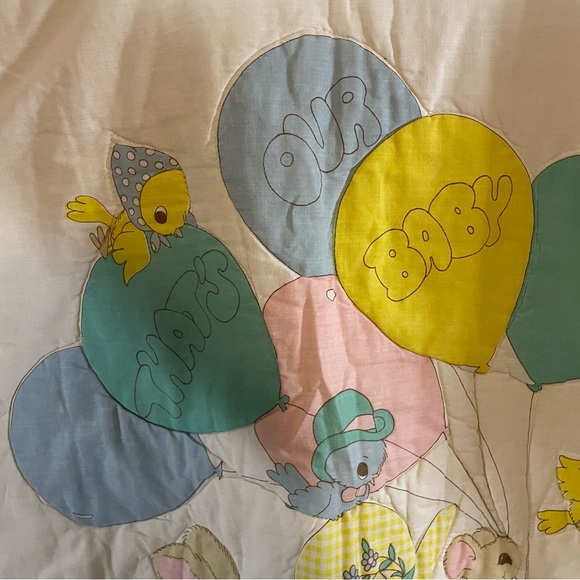 Vintage That's Our Baby Crib Blanket Bedding 32" x 41” Tapestry Bikes, Balloons - Picture 4 of 8